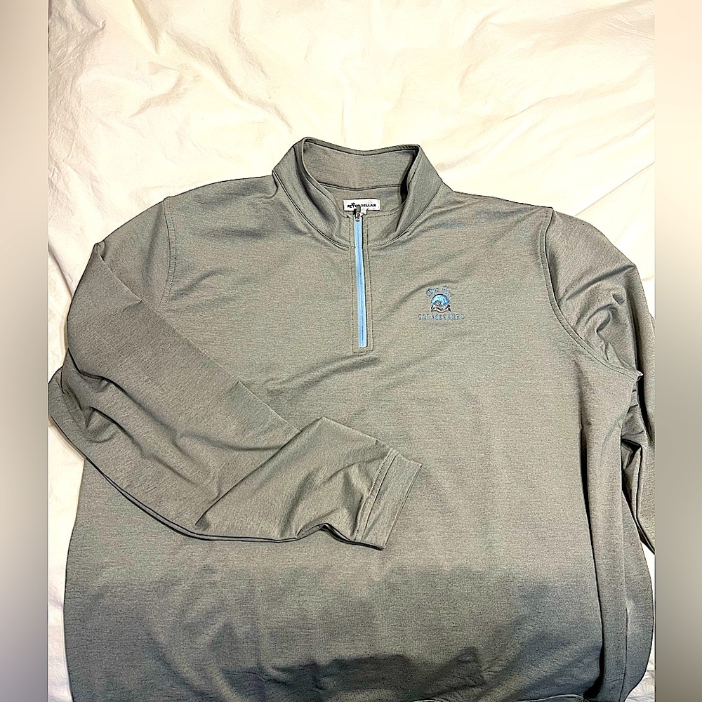 Grey/light blue stitching peter millar quarter zip